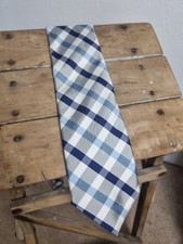 Mens M&S 100% Silk Tie, Blue Checked Design, Approx 60 Inches