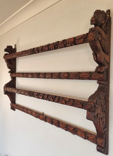 Antique oak wall plate rack - antique,