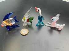   Four vintage Murano MINIATURE Glass Animals 2 fish, duck and a deer/fawn