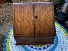 Victorian wooden slope front stationary box, fretwork letter racks