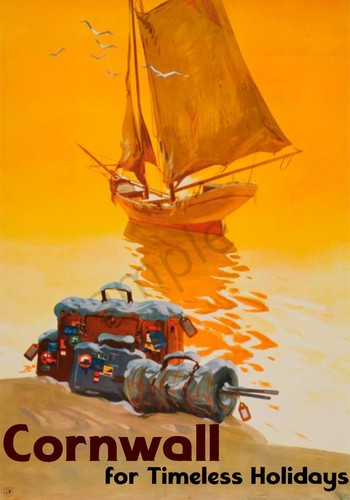Old cornwall poster sunset - cornwall,