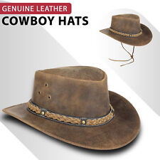 Cowboy Hat Men's Real Leather Australian Western Cowboy Tan Crazy Horse Bush Hat