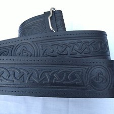 Scottish KILT BELT Celtic Embossed  Black Leather  Kilt Belt Big Size XXL