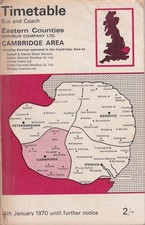 EASTERN COUNTIES BUS TIMETABLE BOOK CAMBRIDGE JAN 1970 WITH ROUTE MAP