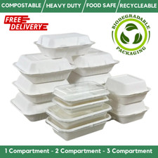 White Bagasse Food Containers Biodegradable Takeaway Containers 100% Compostable