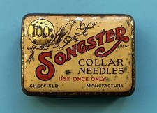 Rare 1940/50s “SONGSTER COLLAR (Gramophone) NEEDLES” TIN, MOST of CONTENTS
