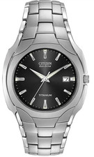 Mens watch used Citizen Quartz Eco Drive Titanium Black Dial