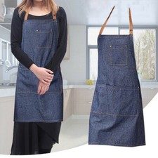 Denim Apron Cooking Kitchen Restaurant Cafe Bib Dress Adjustable Strap Blue UK