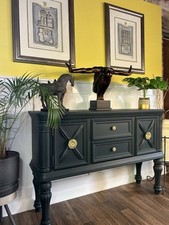 Oak Coronation Server  Sideboard with polished brass door & drawer furniture.