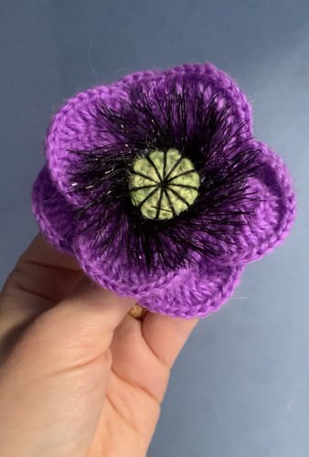 Knitted crocheted purple poppy - crocheted,