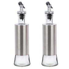 2x Silver Stainless Steel Olive Oil Bottle Cooking Vinegar Sauce Dispenser 300ml