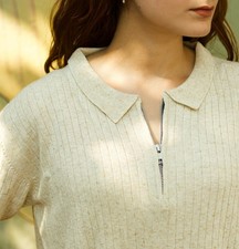 Hemp Polo Half Knitted Tshirt Full Sleeve Breathable Fabric Natural Colour XL