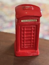 Vintage Red British Dr. Who Telephone Booth Ceramic Piggy Coin Bank 7.25" H