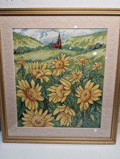 Handmade Needlepoint Framed Wall Hanging Tapestry Floral Design