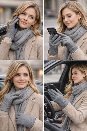 Ladies leather gloves grey - ladies,