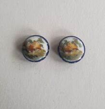Two (2) Antique Japanese Satsuma Porcelain Buttons  Thatched House By Lake