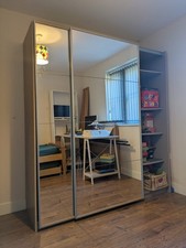 180cm Sliding Wardrobe With Mirrored Doos - Grey2 mirrored doors