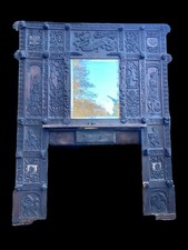 RARE CARVED SOLID OAK ANTIQUE FIRE SURROUND OVERMANTEL FIREPLACE RECLAIMED 1604