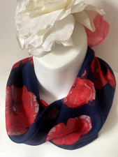 Navy and Red Poppy handmade viscose scarf with magnetic ends 