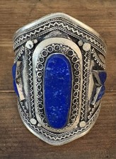 Afghan Turkmen Lapis Lazuli Cuff Bracelet Boho Ethnic Tribal Style Adjustable