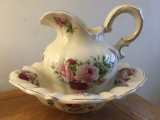 Vintage Staffordshire ironstone Floral Water Jug Pitcher & Bowl
