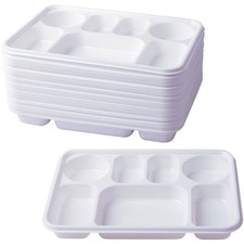 7  Compartment Plastic Dinner Plates - 50pc Outdoor Party Food Tray Dish Thali