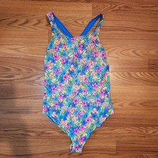 Vintage 90s Tan Thru Solar Swimsuit Womens 13/14 Flowers Neon Lightweight Mesh