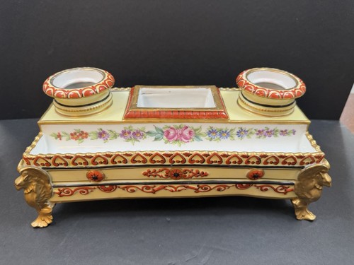 Antique double inkwell dresden - antique,