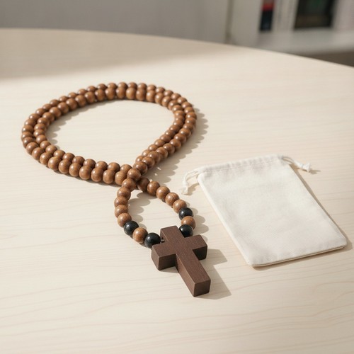 Wood rosary necklace wooden - rosary,