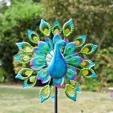 Solar Garden Wind Spinner Stake Ornament Windmill Outdoor Decor Peacock 130cm
