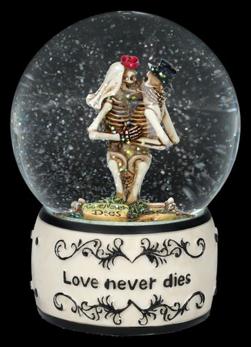 Snow globe kissing - snow, skeletons