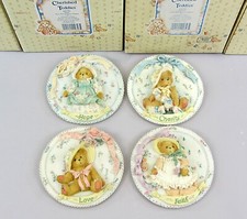 Cherished Teddies Girls with Bonnets Plaques x 4 Charity Hope Faith Love BOXED