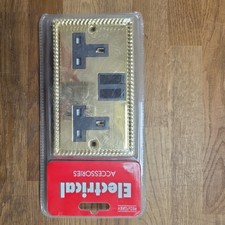 GEO  Georgian brass Double switched socket black inserts 