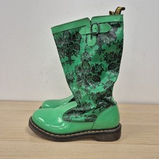 Dr Martens Nellie Welly Style Green Patent Leather Festival Wide Tall Boots Uk 7
