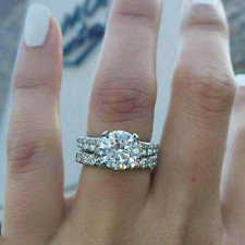 14k White Gold Plated Bridal Set 2ct lab Moissanite Round Engagement Ring