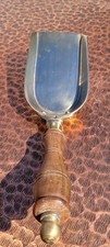 Vintage Small Brass Coal Shovel with Solid Wooden Handle (Oak?)