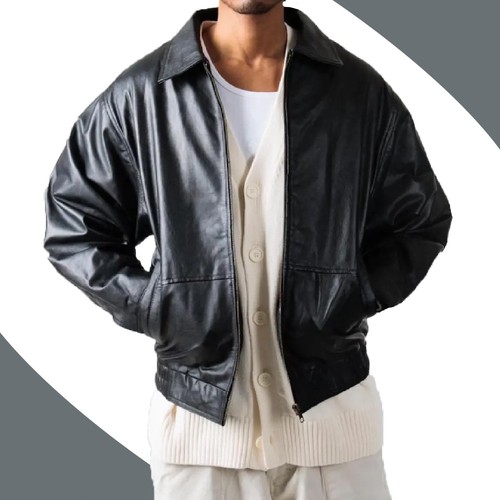 Oversized leather jacket - leather, men