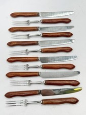 VINTAGE GEORGE WOSTENHOLM STAINLESS STEEL FISH CUTLERY SET 12 PIECES WOOD HANDLE