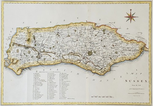 Antique map sussex large - antique,