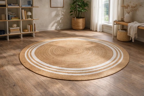 Round rug natural jute braided - jute,