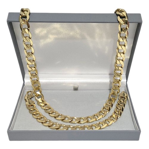Mens 12mm curb set 9ct - set,, gold