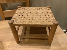 Vintage Wooden Woven Rattan Foot Stool