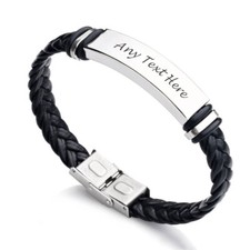 Personalised Mens Leather Bracelet Laser Engraved Gift for Him Son Daddy Husband