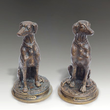 Belle Epoque Pair of cast Bronze Greyhound /Lurcher -Lovely Quality-18cm H