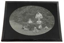 Large Antique B&W Photographic Magic Lantern Slide Woman Children Garden & Toys