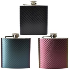 Hip Flask 6oz Two Toned Carbon fibre Wrap Birthday Ladies Bridesmaids Mothers 