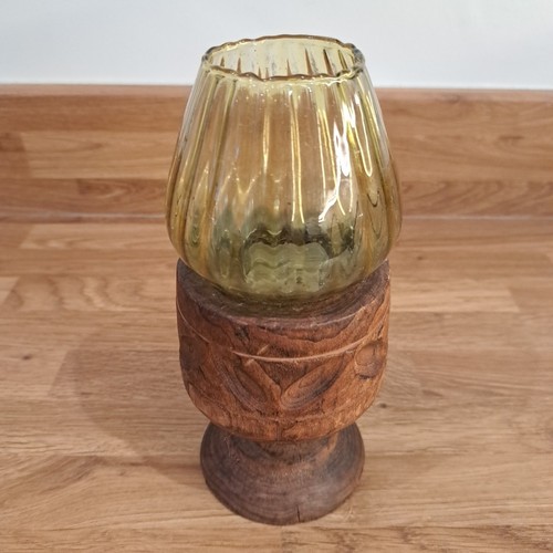 Vintage wooden candle - wooden, votive