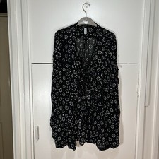 High Claire Campbell Black Floral Button Tie Tunic Blouse Long Sleeve Size UK XL