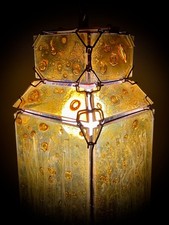 RARE & FINE VINTAGE MID CENTURY MCM GLASS LANTERN LIGHT LAMP BRUTALIST DESIGNER