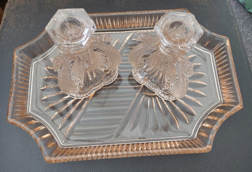 Art deco pink glass dressing - art,